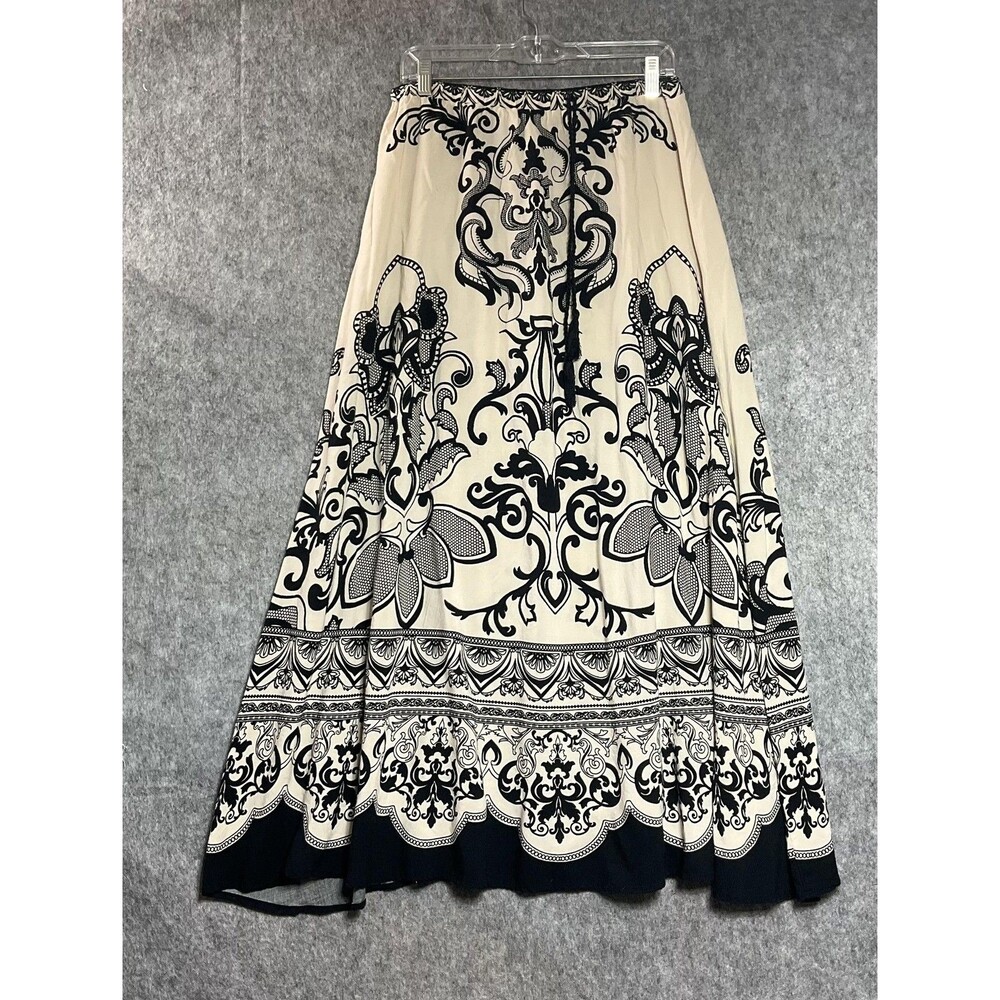 Flying Tomato Skirt Womens Large Beige Black Floral Boho Maxi Tassel Pull On